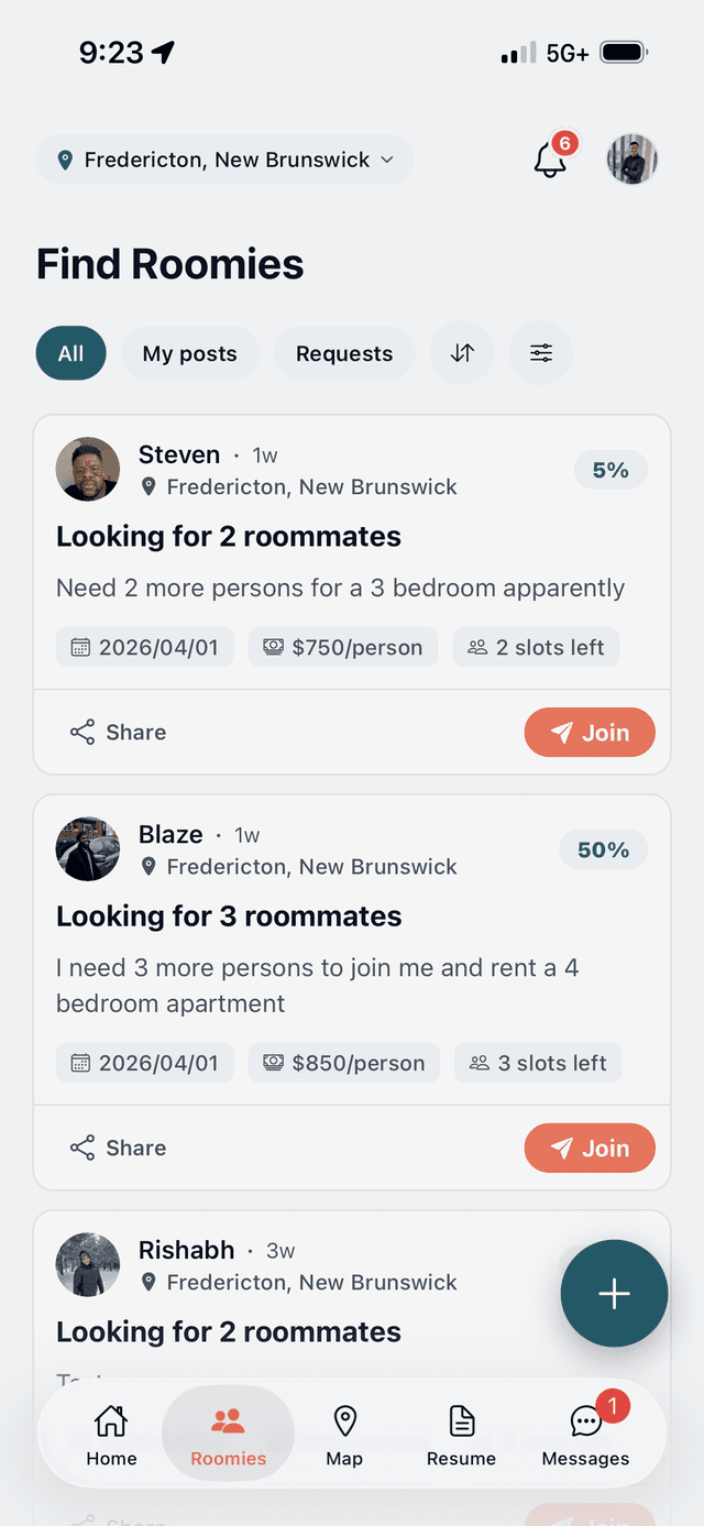 The NestEazy Roomies roommate-matching screen
